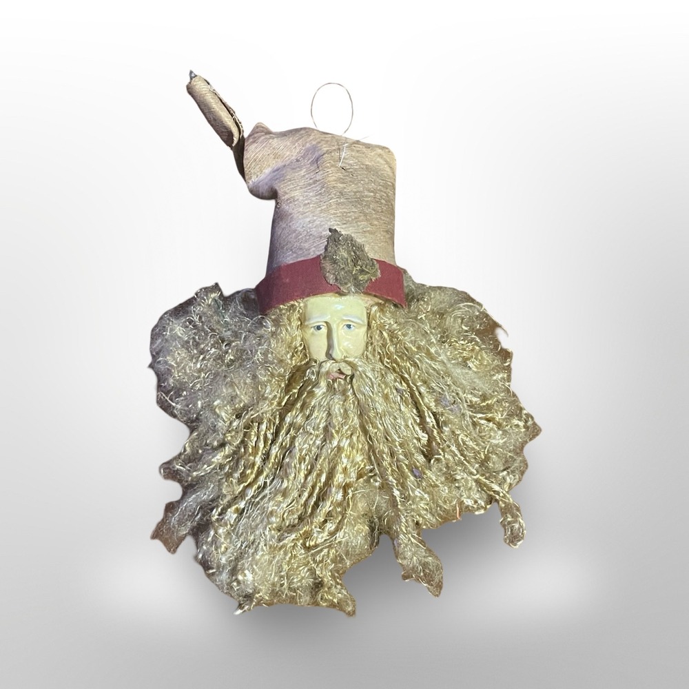 Vintage Wizard Santa Ornament Large Beard Hat Face Christmas Decoration
